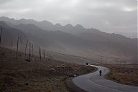 On the road to Kashgar from Kyrgyzstan. The scenery was bleak: there was little traffic and few villages